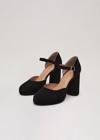 Phase Eight Black Suede Closed Toe Platform Heels Black USA | 5841362-DJ